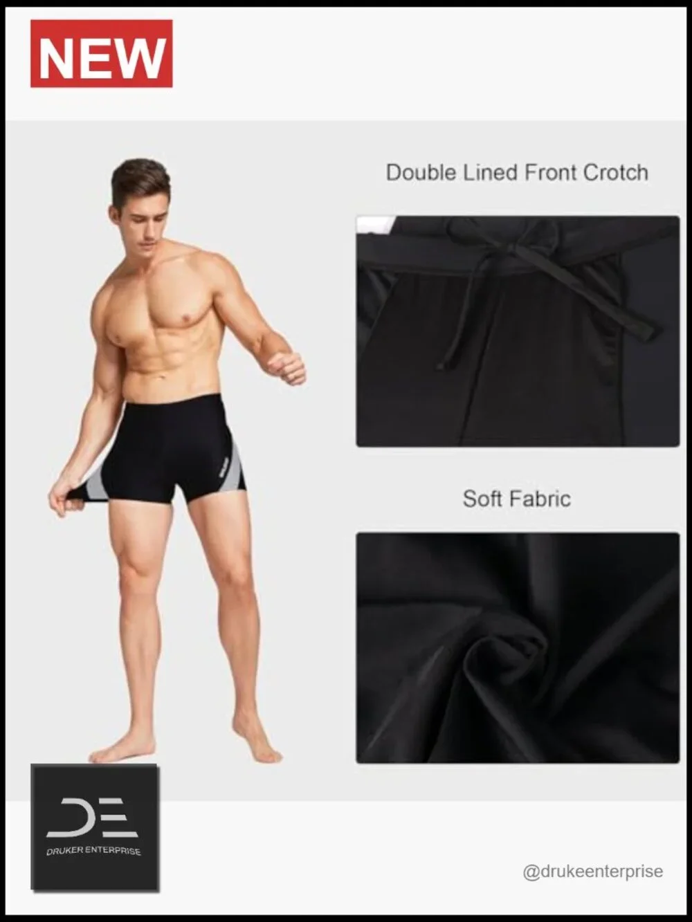 Square Leg Athletic Swim Jammers with Drawstring, Quick-Dry, UPF 50+